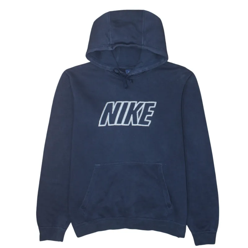 Nike Navy Blue Hoodie Men's Medium Embroidered Logo Drawstring Hood Front Pocket Sweatshirt sold by Vintage Club