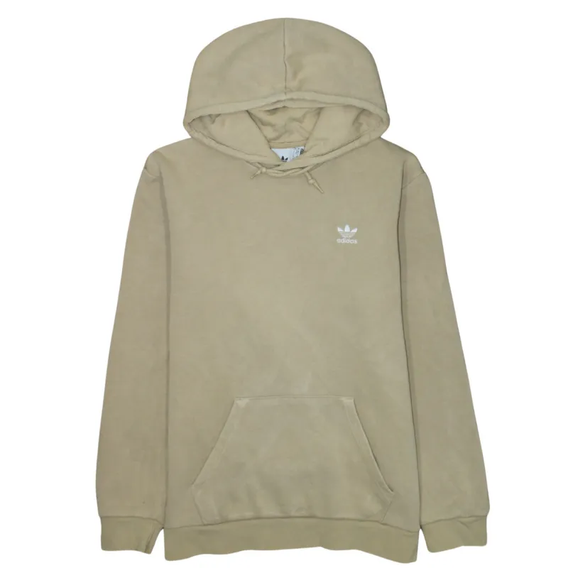 Adidas Beige Cream Hoodie Men's Medium Embroidered Trefoil Logo Front Pocket Pullover Sweatshirt sold by Vintage Club