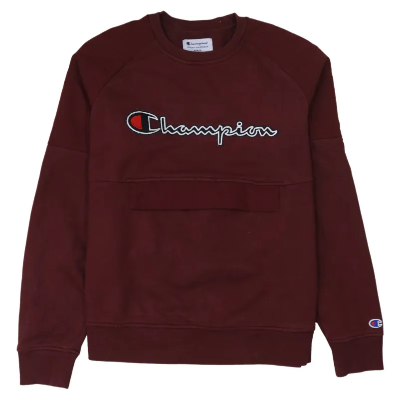 Champion Burgundy Red Sweatshirt Men's Medium Embroidered Script Logo Front Pouch Pullover sold by Vintage Club