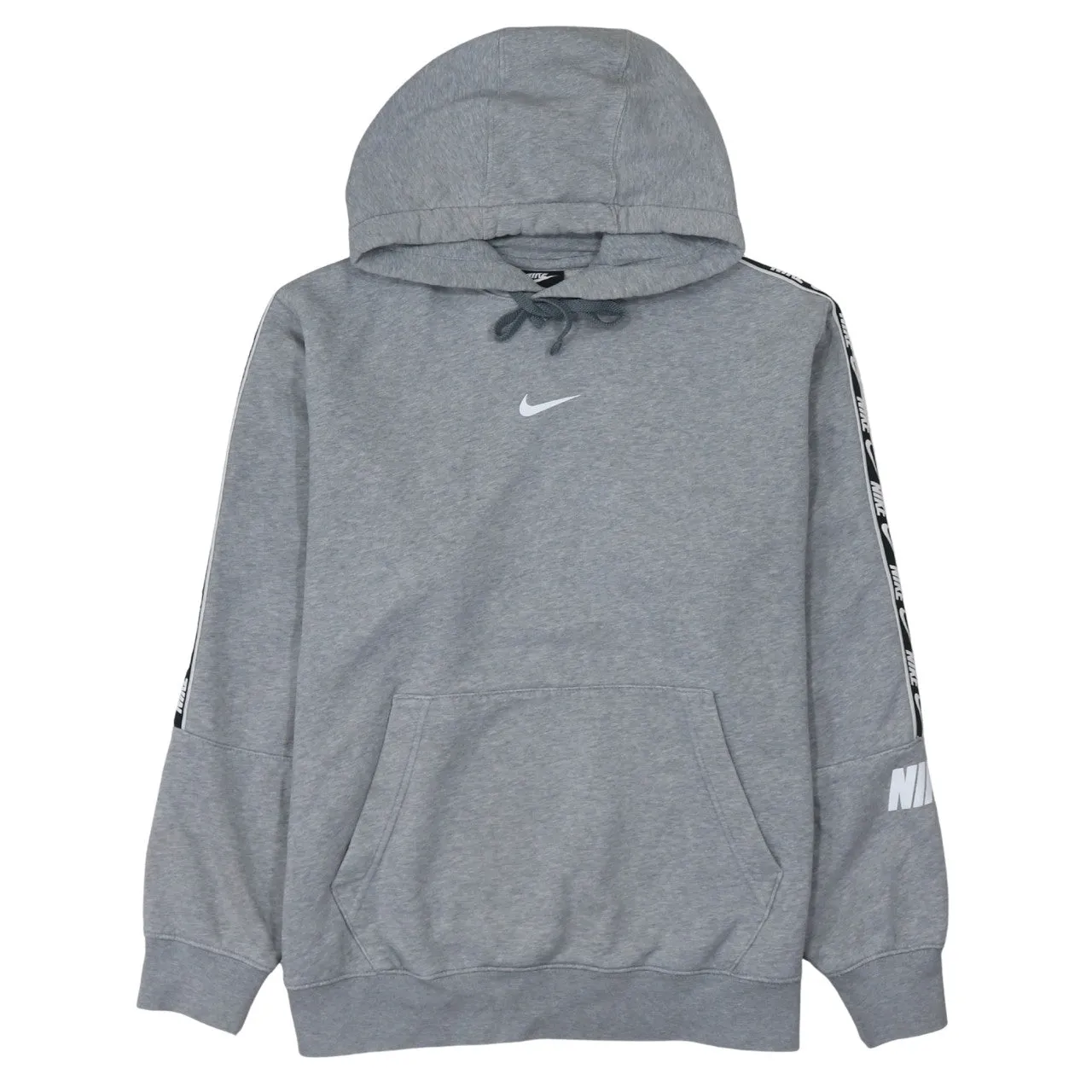 Nike Grey Hoodie Men's Medium Embroidered Swoosh Logo Branded Sleeve Tape Pullover Sweatshirt sold by Vintage Club