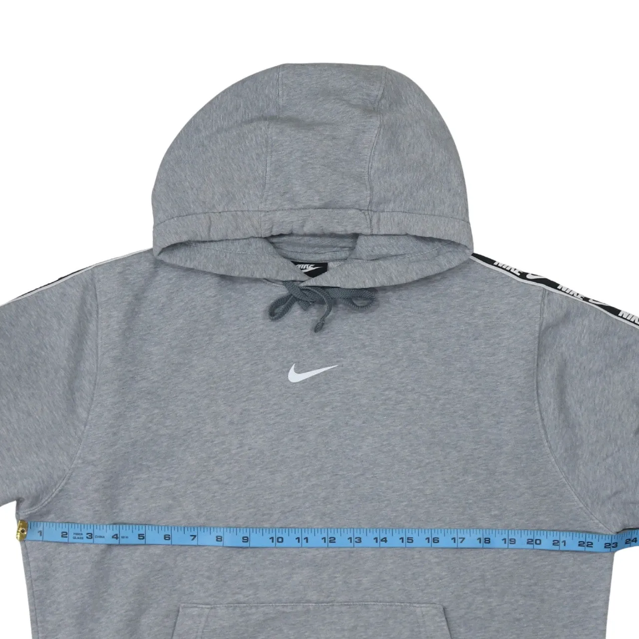 Nike Grey Hoodie Men's Medium Embroidered Swoosh Logo Branded Sleeve Tape Pullover Sweatshirt sold by Vintage Club product image thumbnail 5