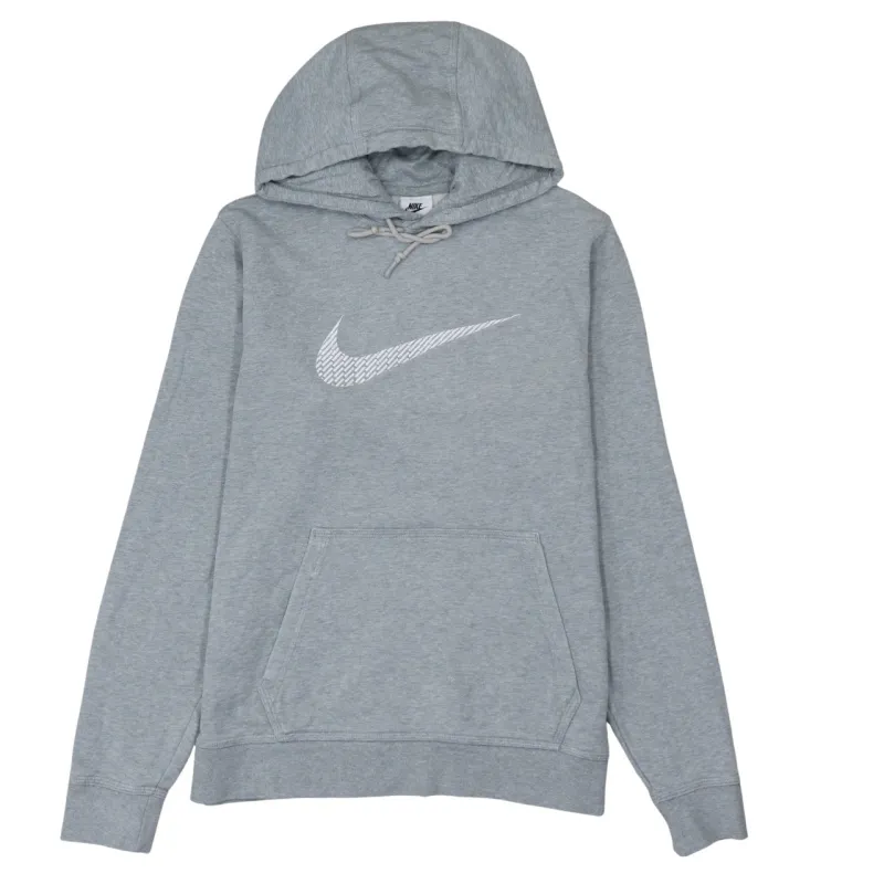 Nike Grey Hoodie Women’s Medium Printed Swoosh Logo Front Pocket Pullover Sweatshirt sold by Vintage Club