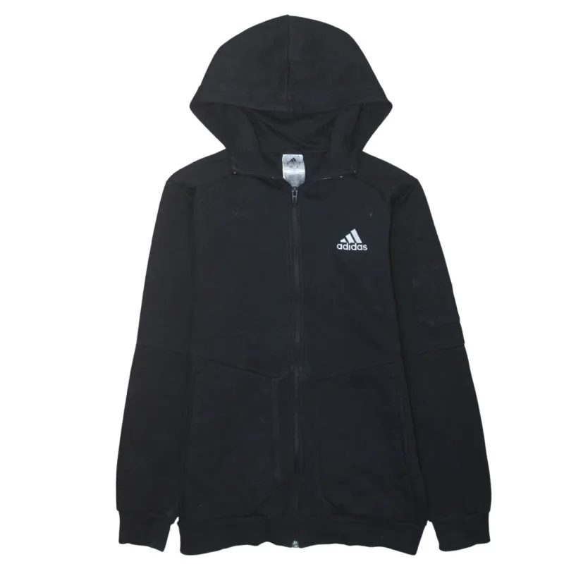 Adidas Black Zip Hoodie Men's Small Embroidered Chest Logo Split Pockets Sweatshirt sold by Vintage Club