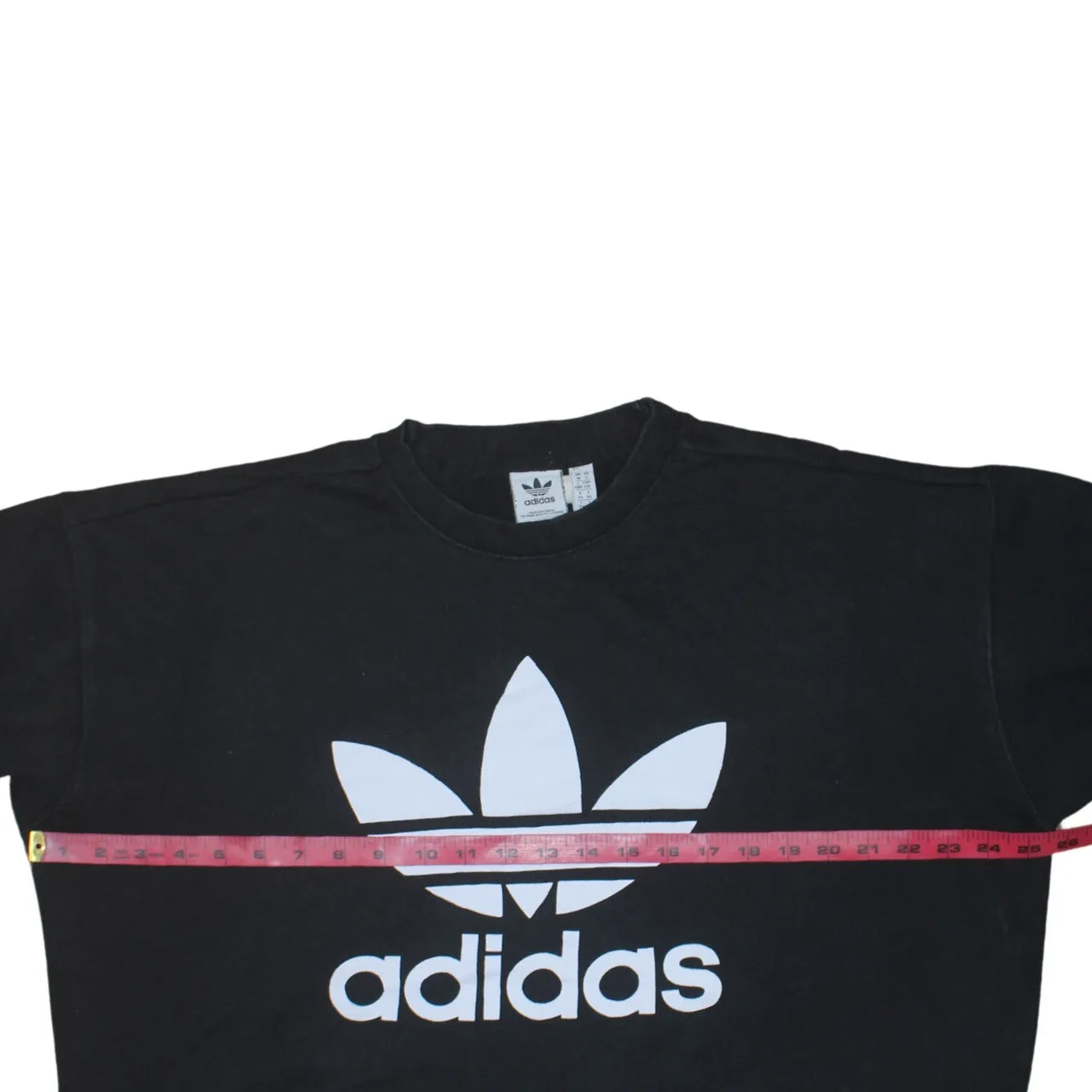 Adidas Black Sweatshirt Women's Large Big Trefoil Printed Logo Crewneck Pullover Top sold by Vintage Club product image thumbnail 5