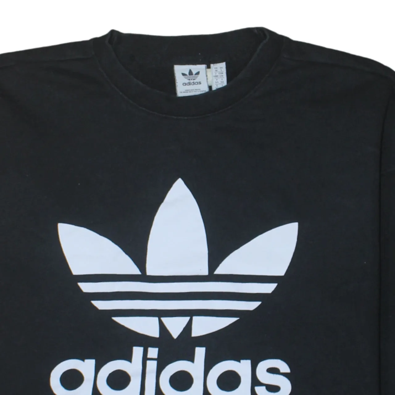 Adidas Black Sweatshirt Women's Large Big Trefoil Printed Logo Crewneck Pullover Top sold by Vintage Club product image thumbnail 3