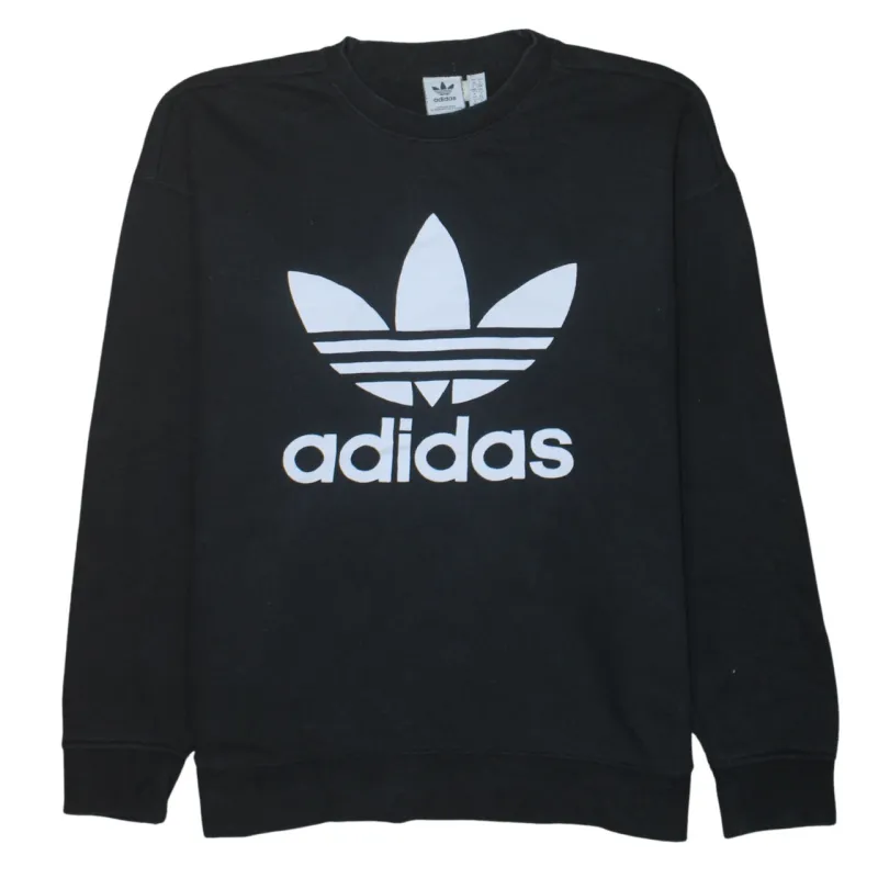 Adidas Black Sweatshirt Women's Large Big Trefoil Printed Logo Crewneck Pullover Top sold by Vintage Club