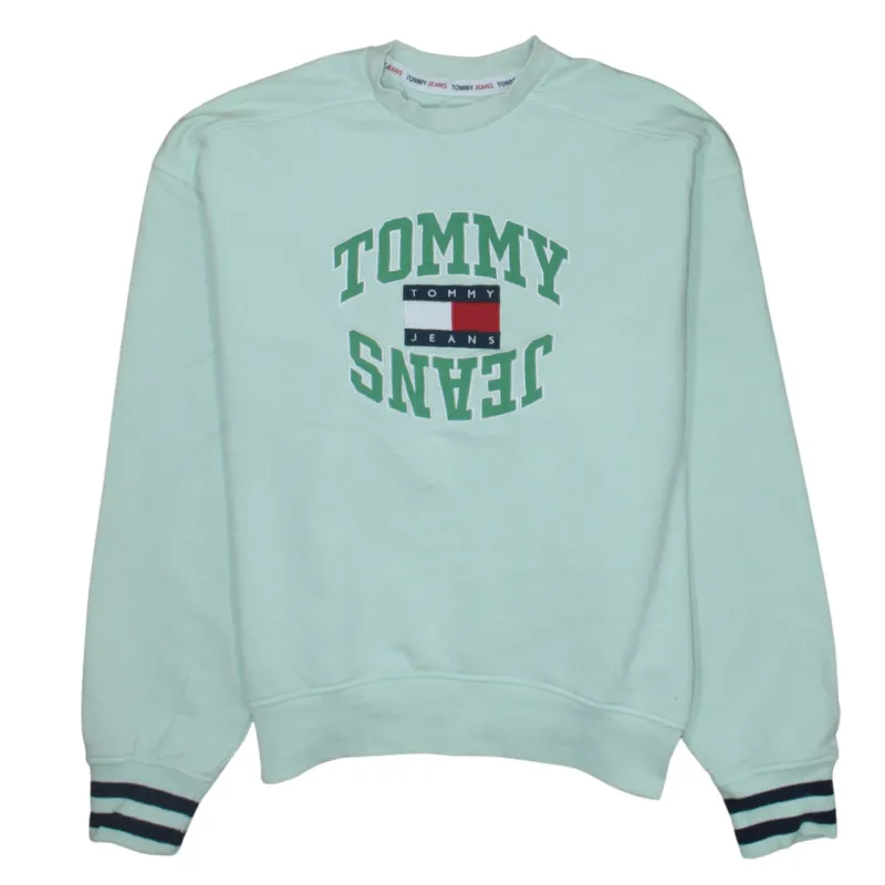 Tommy Jeans Mint Green Sweatshirt Men's Small Embroidered Flag Logo Crewneck Pullover sold by Vintage Club