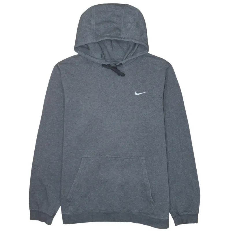 Nike Dark Grey Hoodie Men's Large Embroidered Swoosh Drawstring Pocket Pullover Sweatshirt sold by Vintage Club
