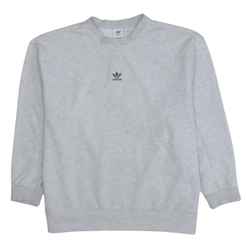 Adidas Light Grey Sweatshirt Women’s Medium Embroidered Trefoil Logo Crewneck Pullover Top sold by Vintage Club