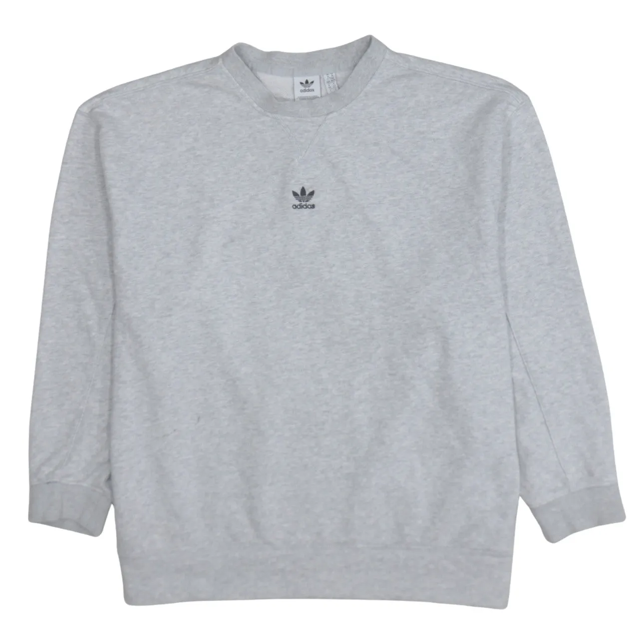 Adidas Light Grey Sweatshirt Women’s Medium Embroidered Trefoil Logo Crewneck Pullover Top sold by Vintage Club