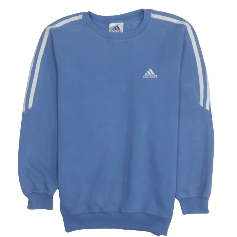 Adidas Blue Sweatshirt Men's Large Embroidered Logo Three Stripe Sleeves Pullover Jumper sold by Vintage Club