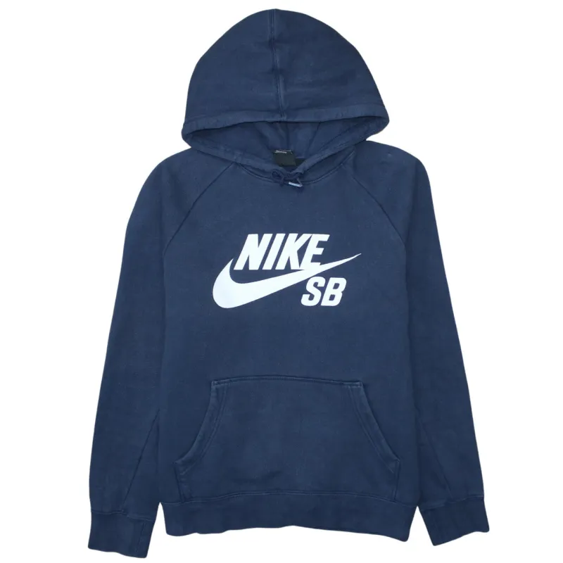 Nike Navy Blue Hoodie Women’s Large Printed SB Logo Front Pocket Pullover Sweatshirt sold by Vintage Club