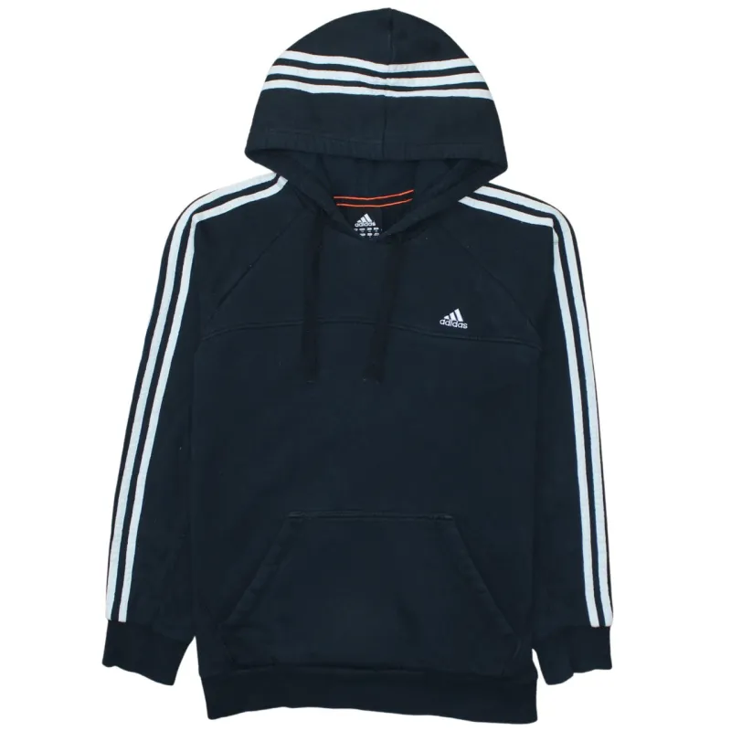 Adidas Black Hoodie Men's Medium Embroidered Logo Three Stripe Sleeves Pullover Sweatshirt sold by Vintage Club