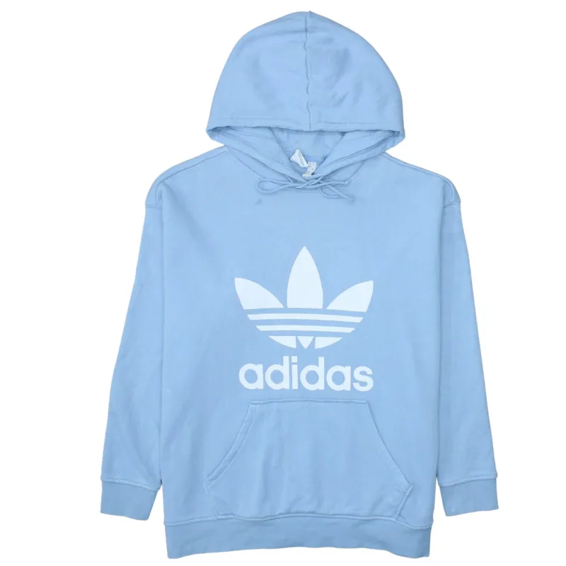 Adidas Light Blue Hoodie Women’s XLarge Printed Trefoil Logo Front Pocket Pullover Sweatshirt sold by Vintage Club