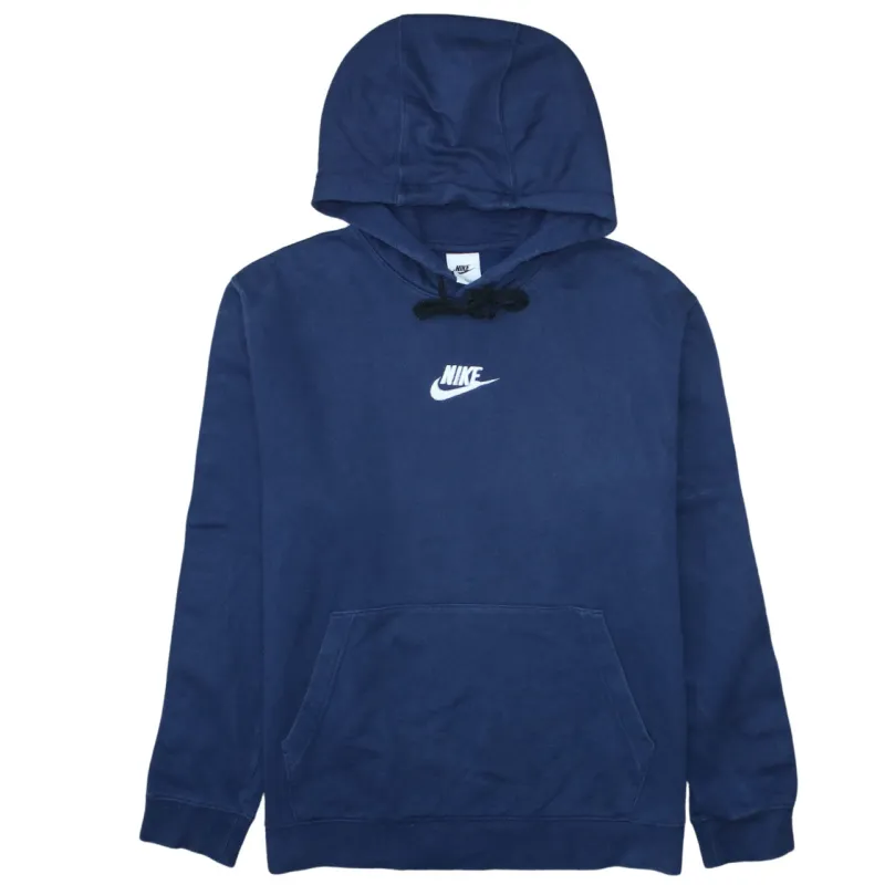Nike Navy Blue Hoodie Men’s Large Embroidered Chest Logo Tape Sleeve Pullover Sweatshirt sold by Vintage Club