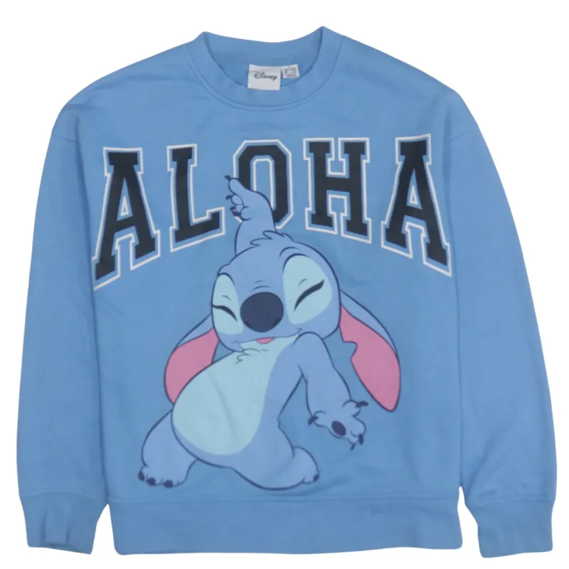 Disney Blue Sweatshirt Women's Small Printed Stitch Aloha Graphic Crewneck Pullover Top sold by Vintage Club