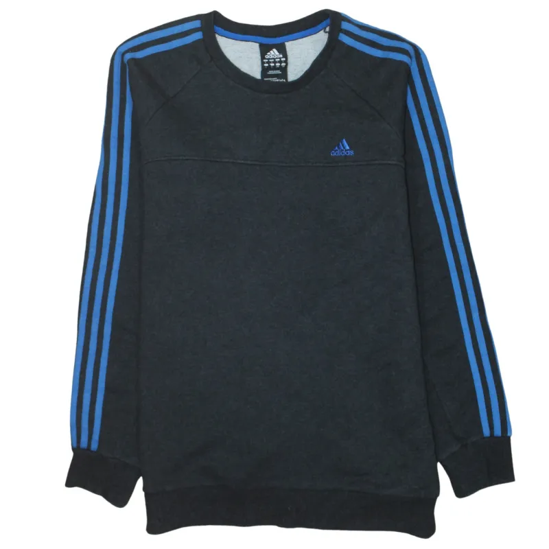 Adidas Dark Grey Sweatshirt Women’s Large Blue Three Stripe Sleeves Embroidered Logo Pullover sold by Vintage Club