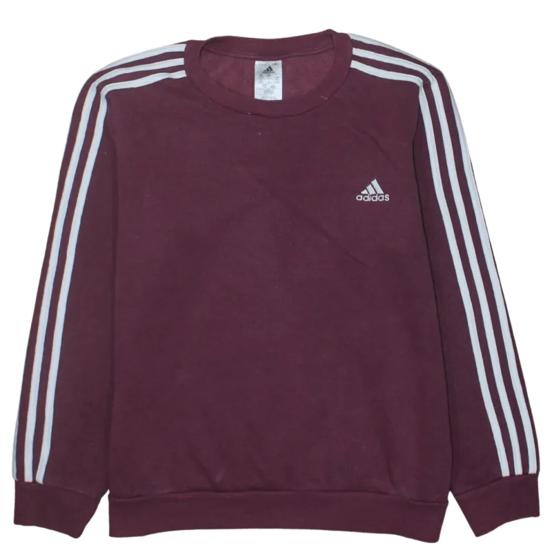 Adidas Burgundy Red Sweatshirt Women's Large Three Stripe Sleeves Embroidered Logo Pullover Top made by Adidas