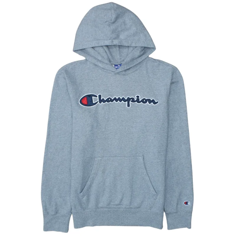 Champion Grey Hoodie Men’s Medium Embroidered Script Logo Front Pocket Pullover Sweatshirt sold by Vintage Club