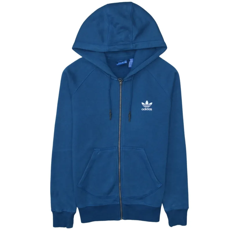Adidas Blue Zip Hoodie Women’s Medium Printed Trefoil Logo Split Pouch Pocket Sweatshirt sold by Vintage Club