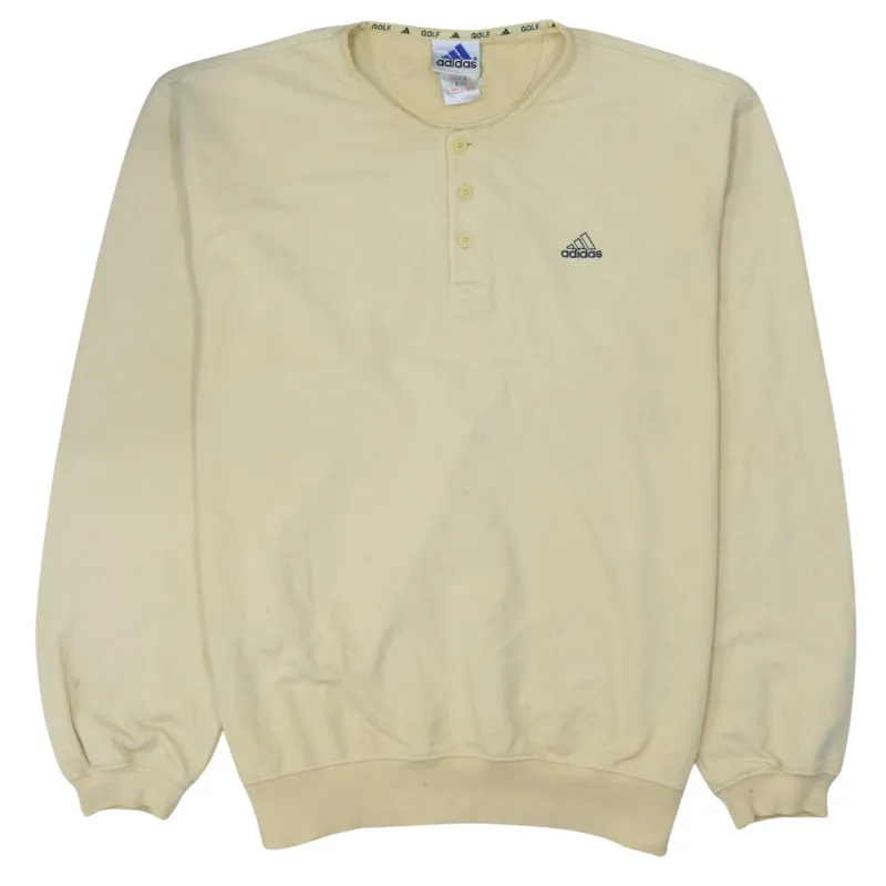 Adidas Cream Henley Sweatshirt Men’s Medium Embroidered Logo Ribbed Cuffs Pullover Top made by Adidas