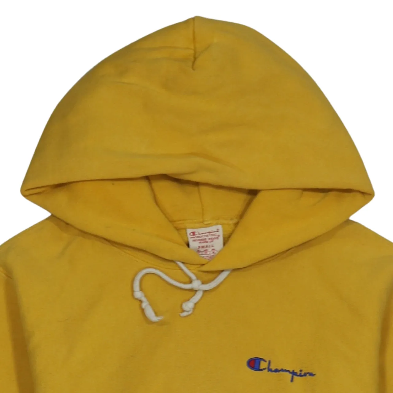 Champion Yellow Hoodie Men’s Small Embroidered Chest Logo Cuff Patch Pullover Sweatshirt sold by Vintage Club product image thumbnail 3
