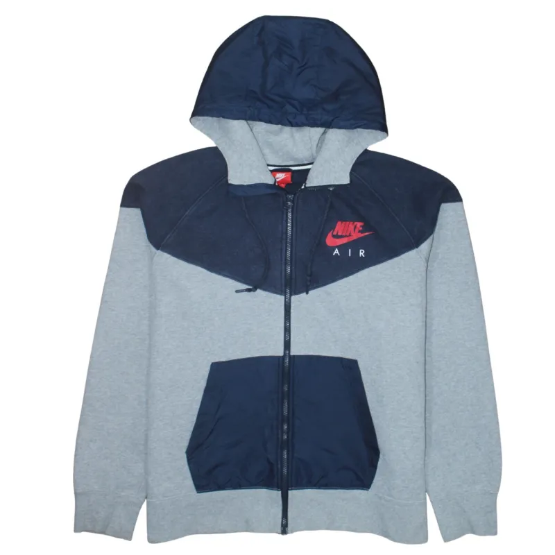 Nike Grey Navy Full Zip Hoodie Men's XLarge Embroidered Air Logo Contrast Panels Sweatshirt made by Nike