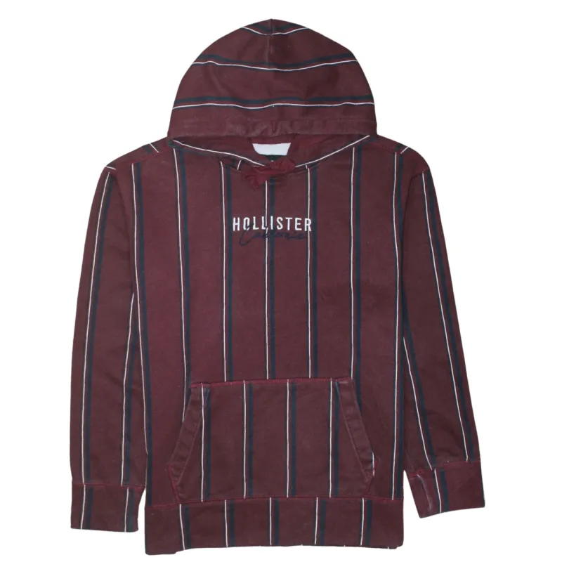 Hollister Burgundy Red Stripe Hoodie Men's Small Embroidered Logo Front Pocket Pullover Sweatshirt sold by Vintage Club
