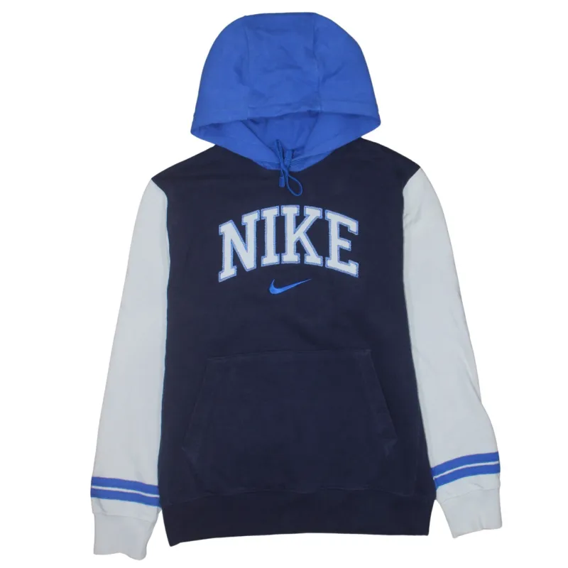 Nike Navy Blue Hoodie Men's Small Embroidered Logo Contrast Sleeves Front Pocket Pullover Sweatshirt sold by Vintage Club