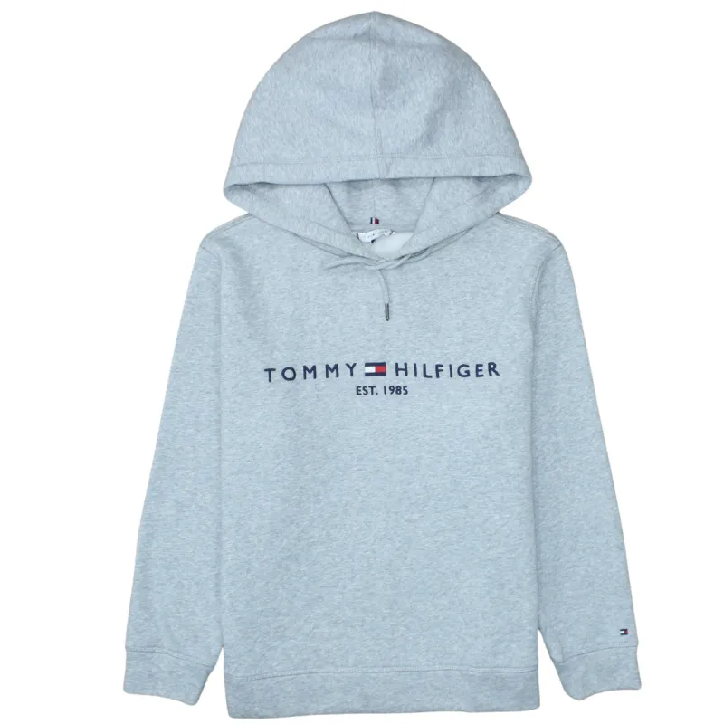 Tommy Hilfiger Light Grey Hoodie Men's Large Embroidered Logo Drawstring Hood Fleece Pullover Sweatshirt sold by Vintage Club