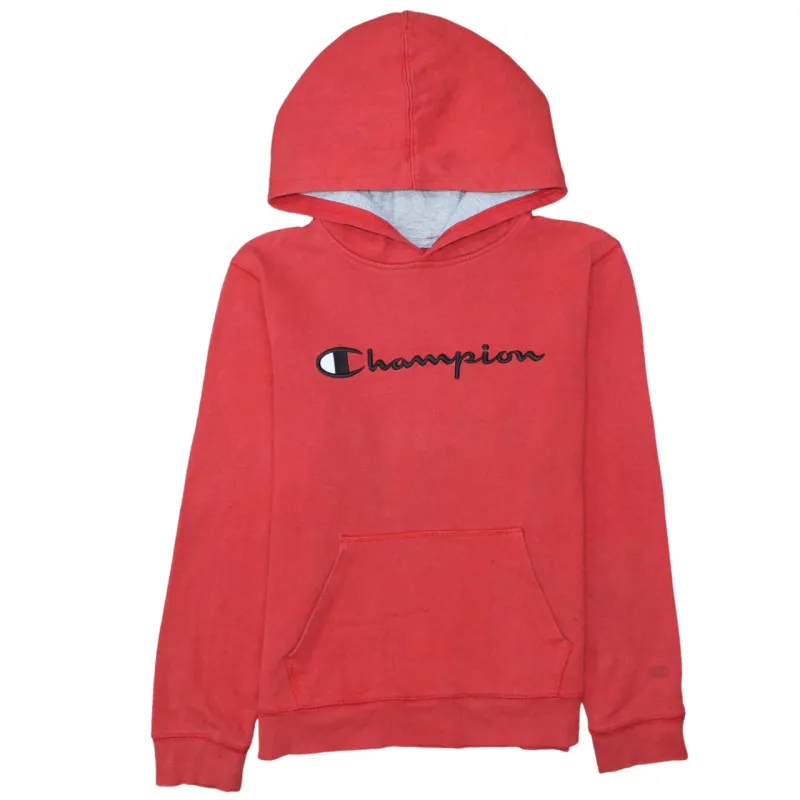Champion Red Hoodie Women’s XLarge Embroidered Script Logo Front Pocket Pullover Sweatshirt sold by Vintage Club