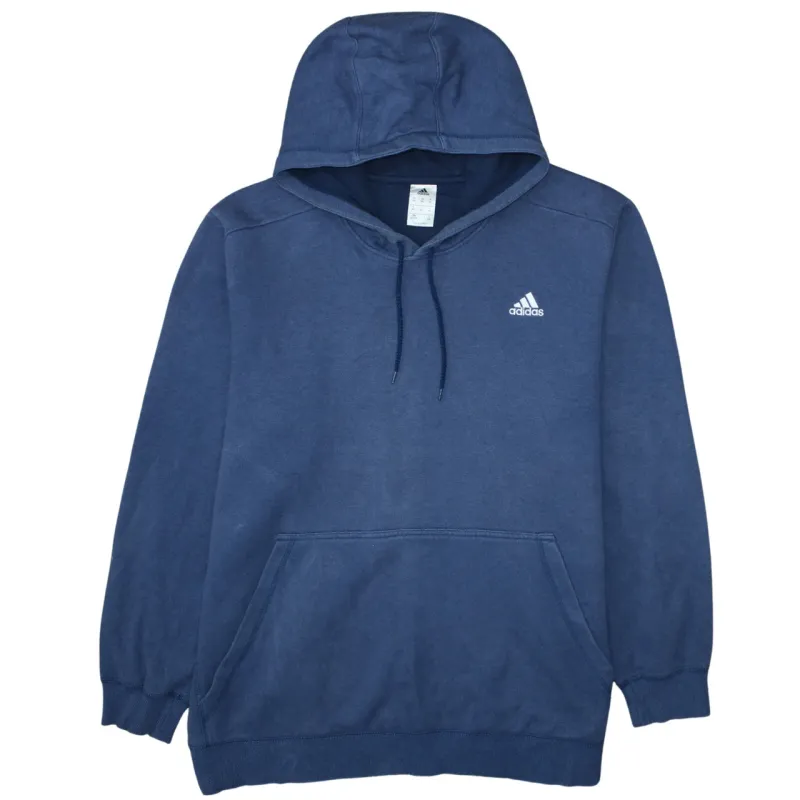 Adidas Navy Blue Hoodie Men's XXLarge Embroidered Chest Logo Front Pocket Pullover Sweatshirt sold by Vintage Club
