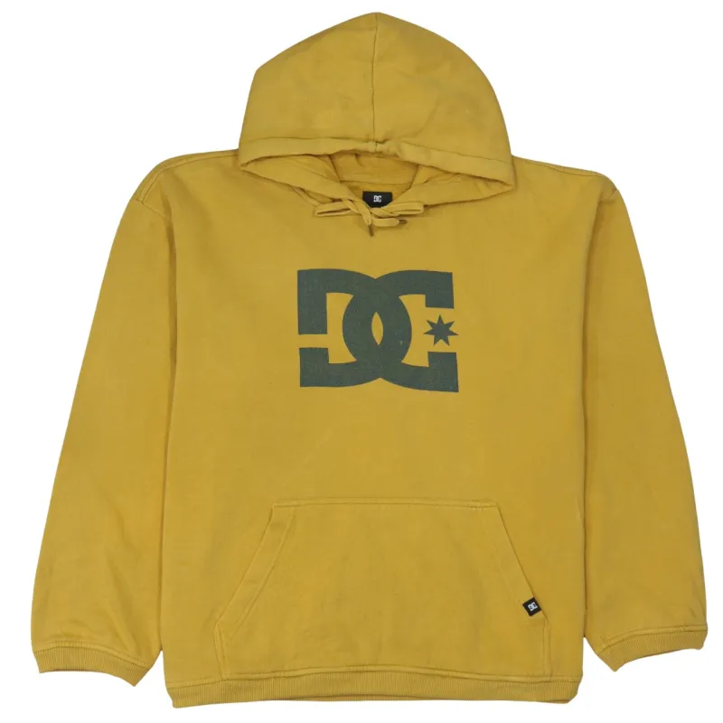 DC Mustard Yellow Hoodie Men's XLarge Printed Logo Front Pocket Pullover Sweatshirt made by DC