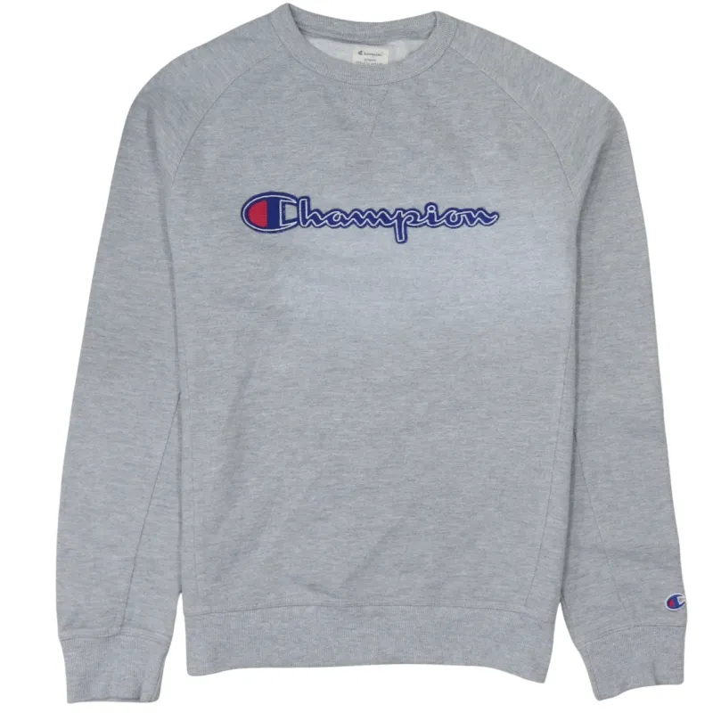 Champion Grey Sweatshirt Men's Medium Embroidered Script Logo Ribbed Cuffs Crewneck Pullover sold by Vintage Club