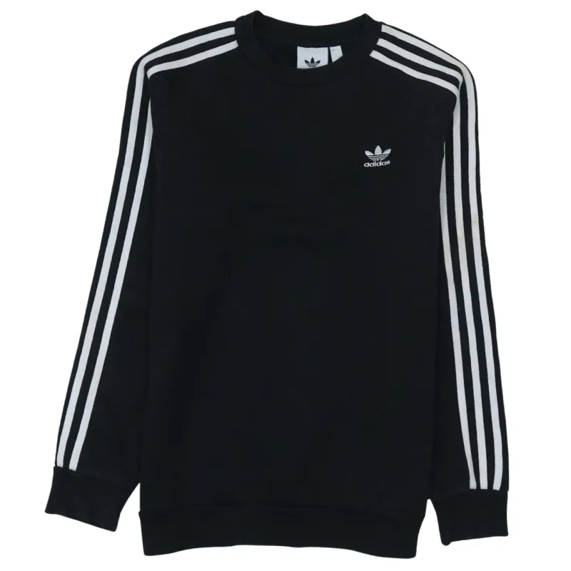Adidas Black Sweatshirt Men's Small Embroidered Trefoil Logo Three Stripe Sleeves Pullover Top sold by Vintage Club