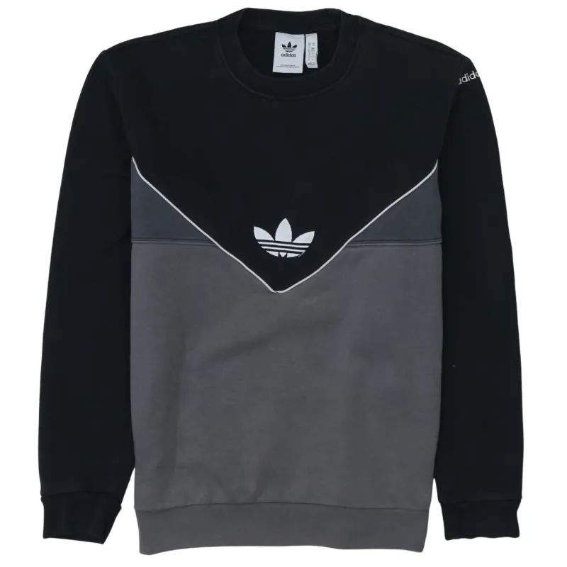 Adidas Black Grey Sweatshirt Men's Medium Embroidered Trefoil Chevron Panel Pullover Top made by Adidas