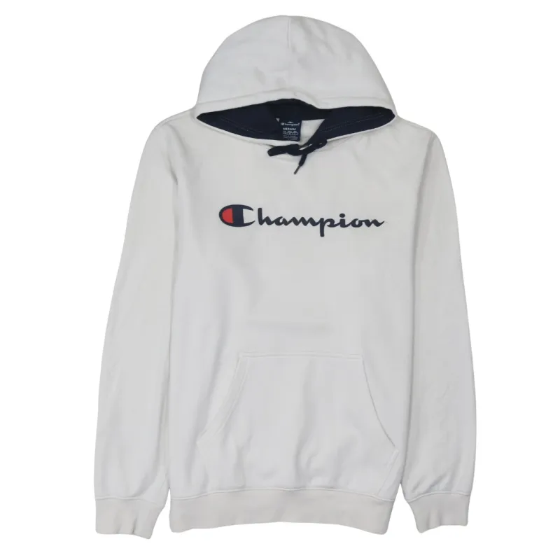 Champion White Hoodie Men's Medium Printed Logo Front Pocket Pullover Sweatshirt sold by Vintage Club