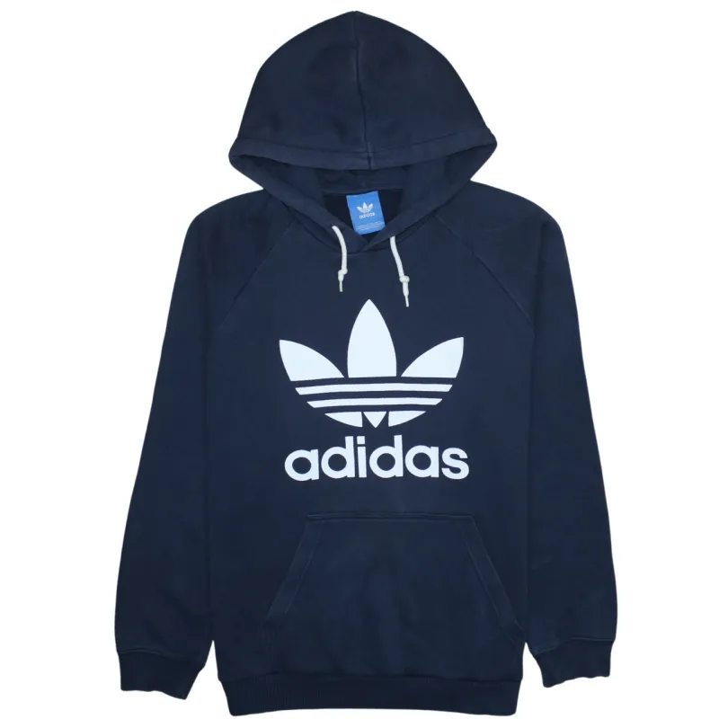 Adidas Navy Blue Hoodie Men's XLarge Big Trefoil Printed Logo Front Pocket Sweatshirt sold by Vintage Club