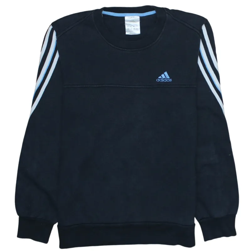 Adidas Black Sweatshirt Men's Small Embroidered Logo Three Stripe Sleeves Pullover Jumper sold by Vintage Club