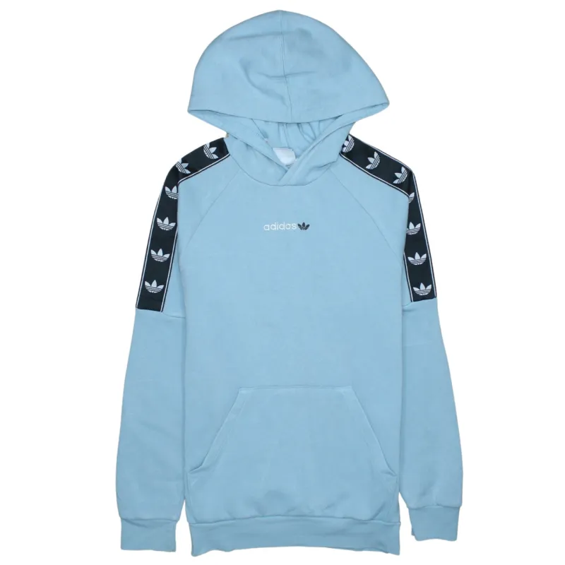 Adidas Light Blue Hoodie Women’s Large Trefoil Tape Sleeves Embroidered Logo Pullover Sweatshirt sold by Vintage Club