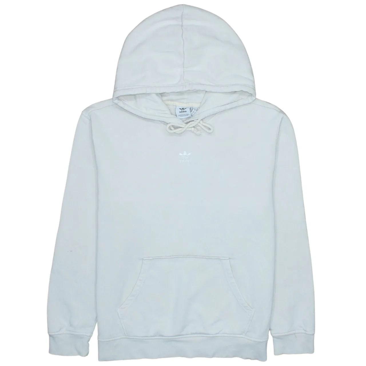 Adidas Cream Hoodie Women’s Medium Embroidered Trefoil Logo Front Pocket Pullover Sweatshirt sold by Vintage Club