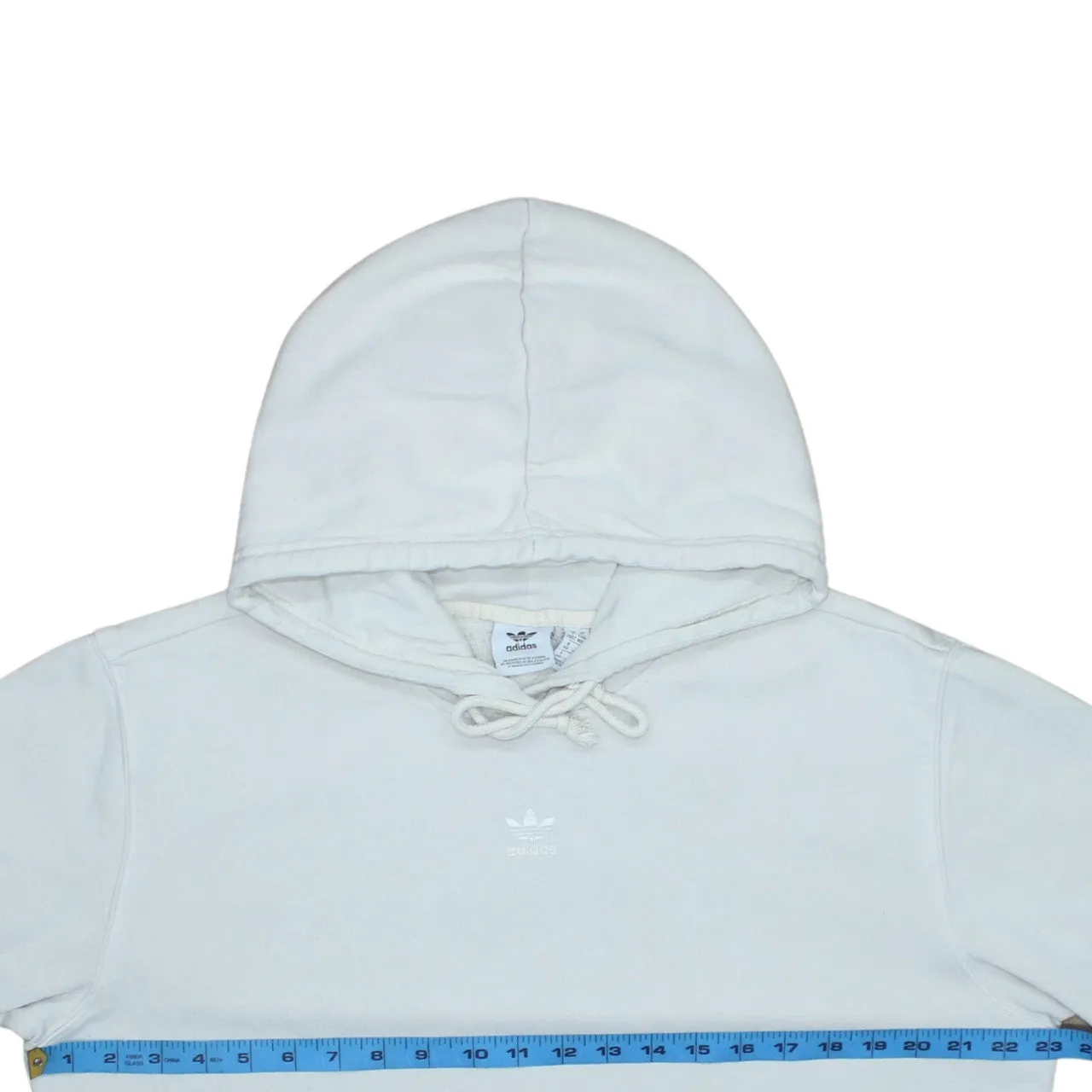 Adidas Cream Hoodie Women’s Medium Embroidered Trefoil Logo Front Pocket Pullover Sweatshirt sold by Vintage Club product image thumbnail 5