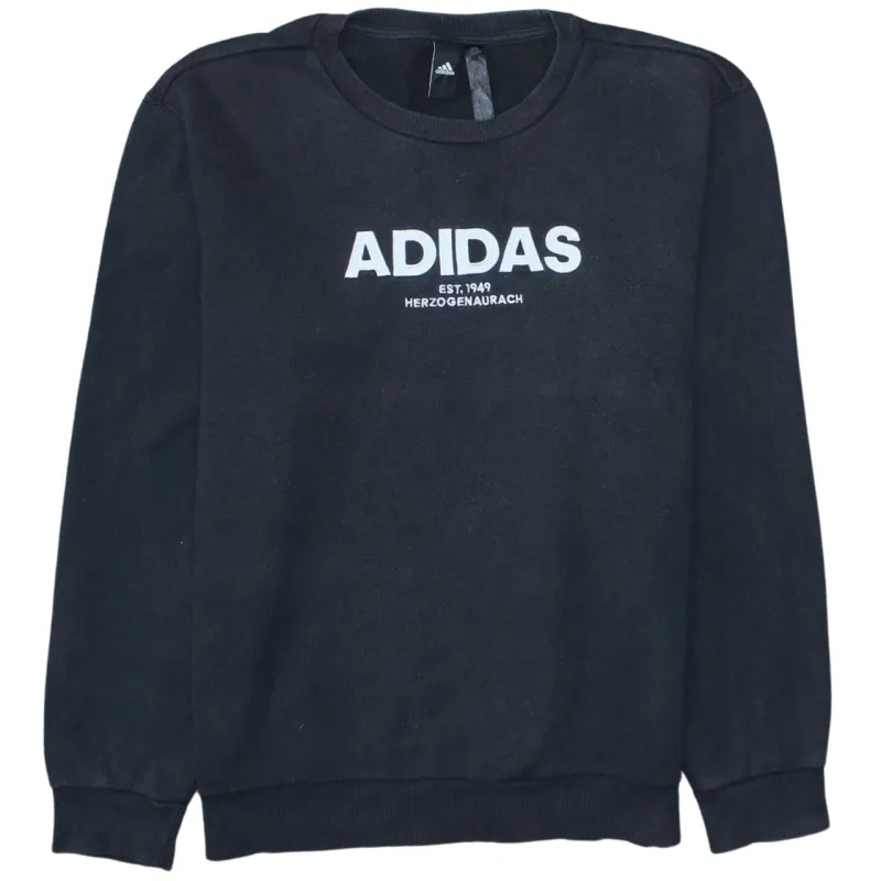 Adidas Black Sweatshirt Men’s Medium Printed Chest Logo Fleece Crewneck Pullover Top sold by Vintage Club