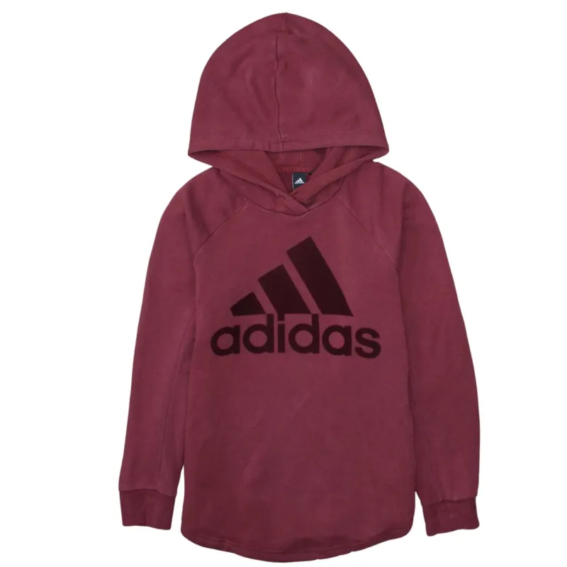 Adidas Burgundy Red Hoodie Women's XSmall Printed Logo Pullover Long Sleeve Sweatshirt sold by Vintage Club