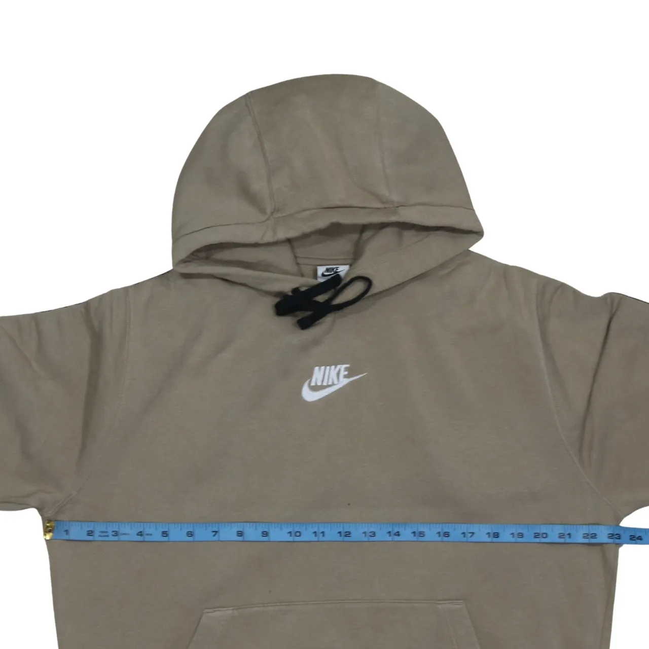 Nike Beige Hoodie Women’s Large Embroidered Chest Logo Taped Sleeve Pullover Sweatshirt sold by Vintage Club product image thumbnail 5