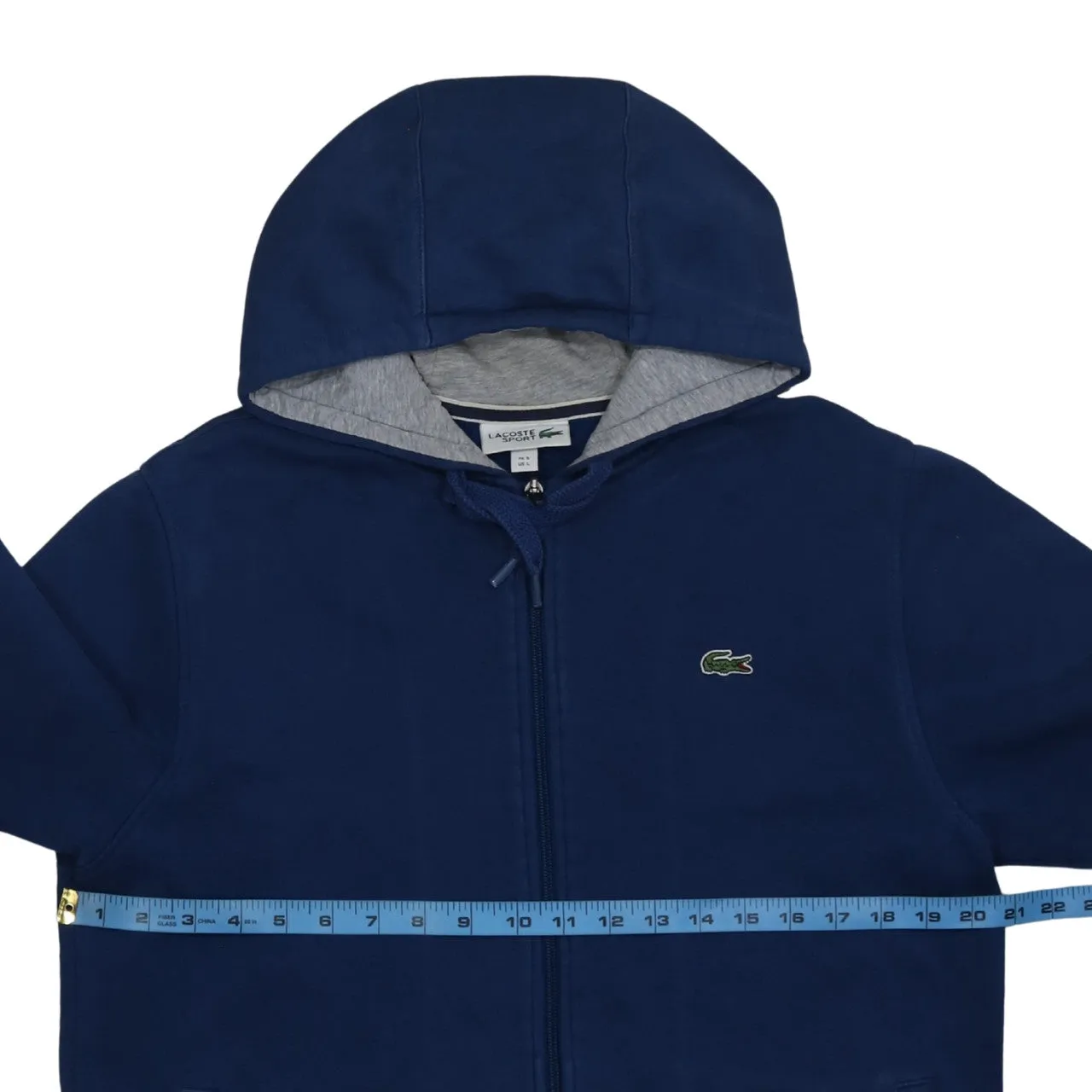 Lacoste Navy Blue Full Zip Hoodie Women's Large Embroidered Croc Logo Split Pockets Sweatshirt sold by Vintage Club product image thumbnail 5