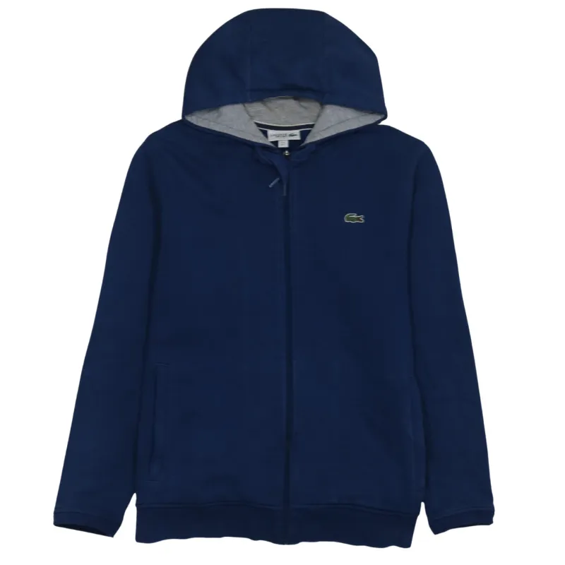 Lacoste Navy Blue Full Zip Hoodie Women's Large Embroidered Croc Logo Split Pockets Sweatshirt made by Lacoste