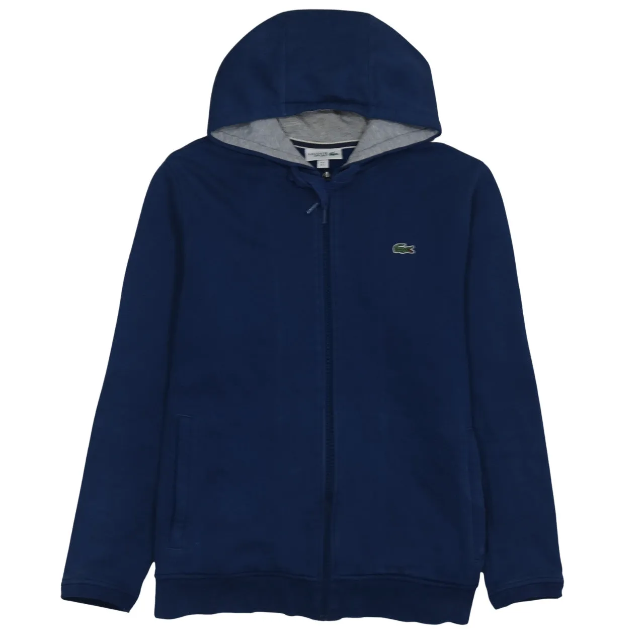 Lacoste Navy Blue Full Zip Hoodie Women's Large Embroidered Croc Logo Split Pockets Sweatshirt sold by Vintage Club