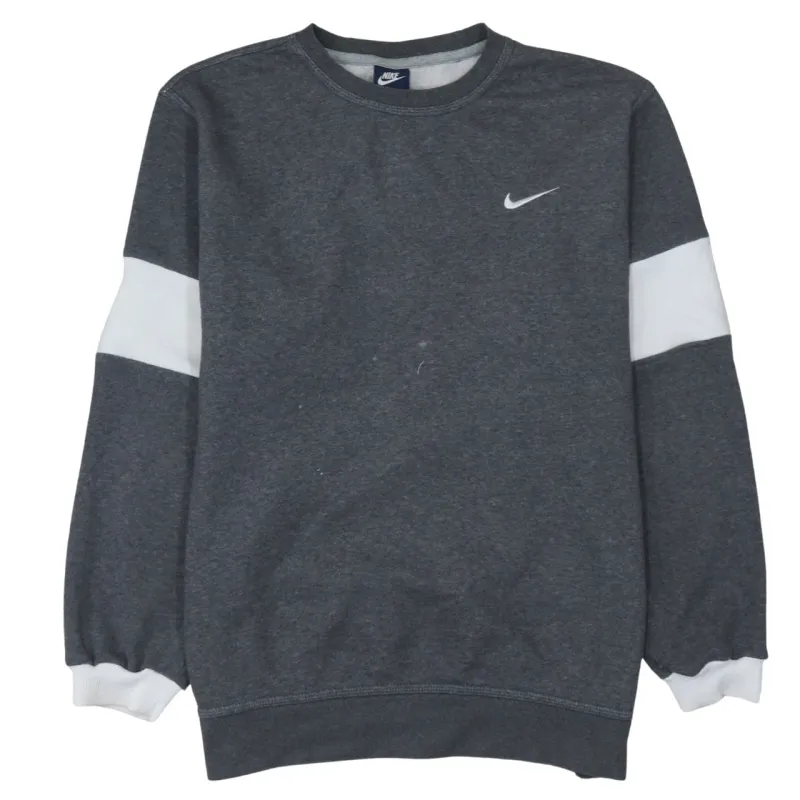 Nike Dark Grey Sweatshirt Men's Large Embroidered Swoosh Colour Block Sleeves Pullover Top made by Nike