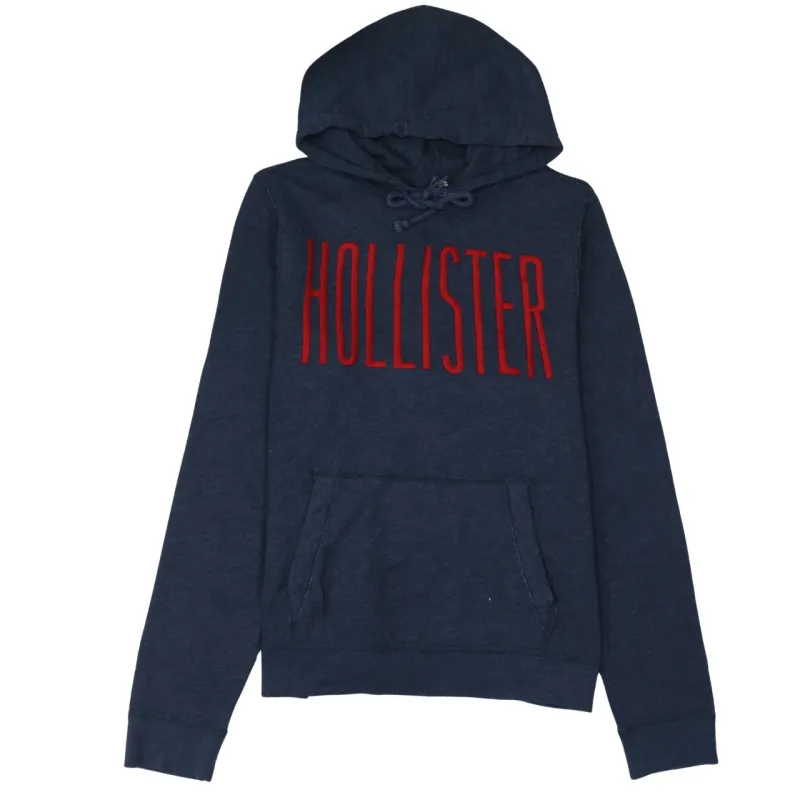 Hollister Navy Blue Hoodie Women’s Large Embroidered Red Logo Front Pocket Pullover Sweatshirt sold by Vintage Club